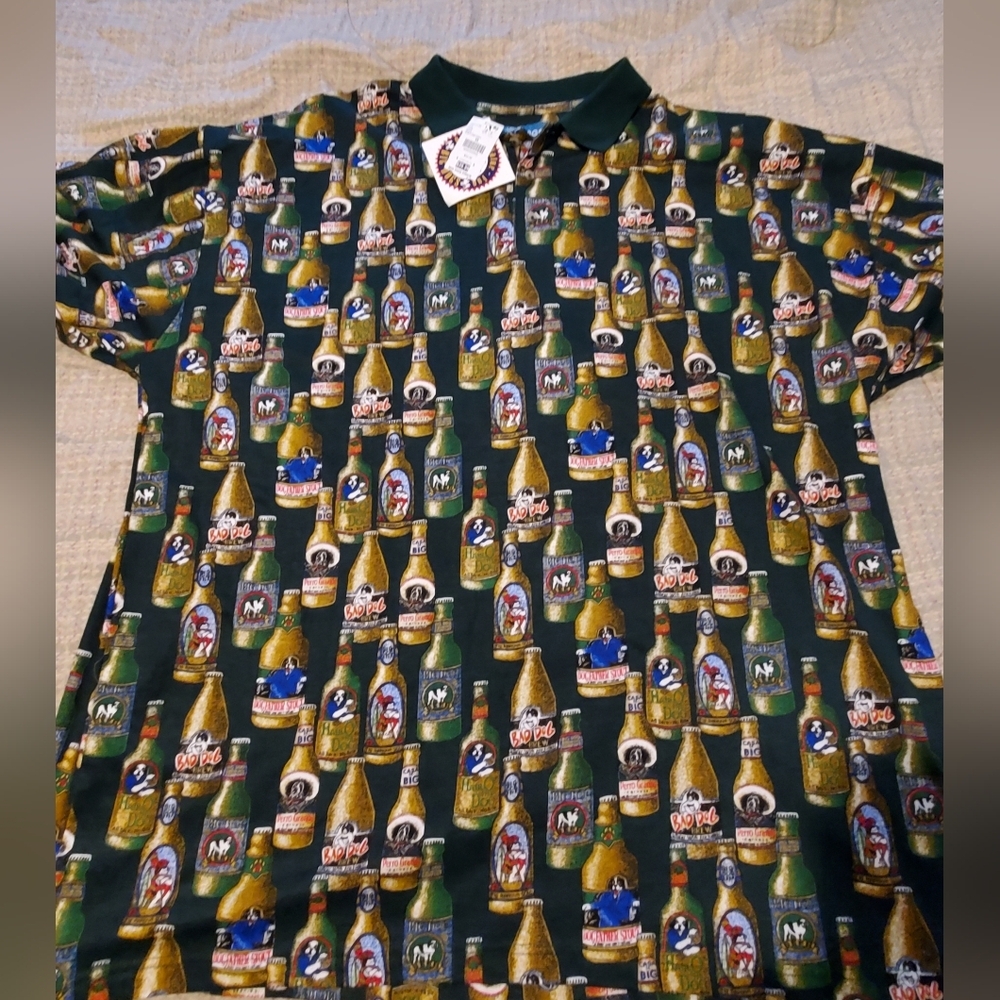 Vintage Big Dogs Shirt Button Front Multicolor Dog Breed Beer Print Cotton 4X